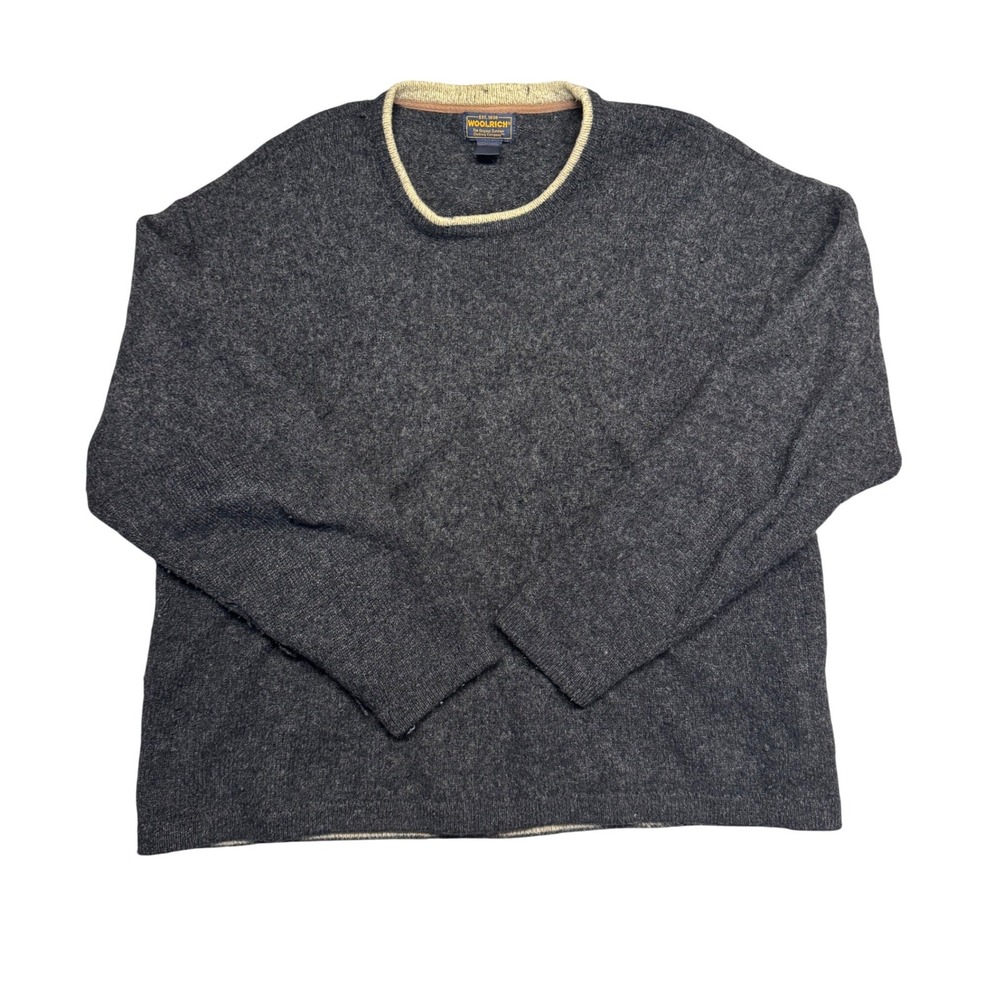 Woolrich Mens Crewneck Wool Blend Sweater Dark Grey Heather Vintage 2XL